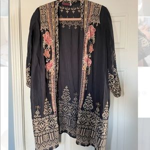 Johnny Was Black and Pink Embroidered Cardigan